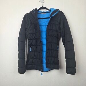 REI Women M Black Stratocloud Hooded Puffer Jacket Insulated RN37249